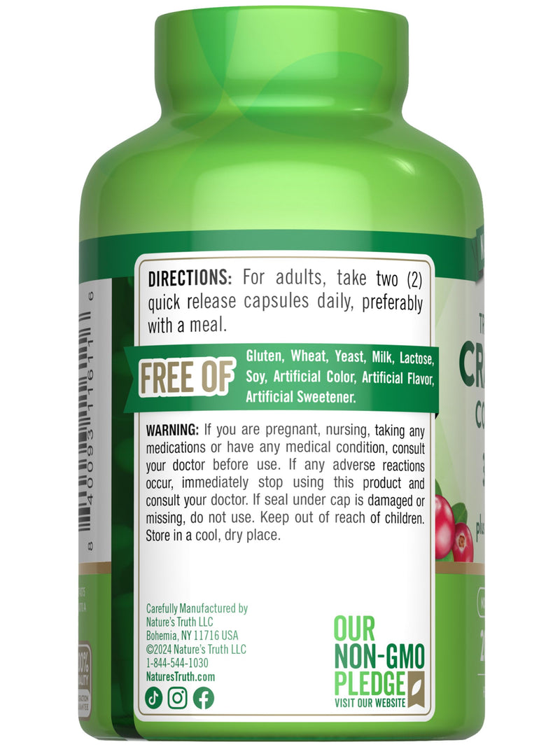Nature's Truth Cranberry Concentrate Pills | Plus Vitamin C | 200 Quick Release Capsules | Non-GMO & Gluten Free Supplement