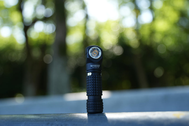 Manker E03H III Rechargeable Headlamp - 1200 Lumens Pocket Mini Flashlight with Clip - 90 Degree EDC AA Right Angle Flashlight with Headband and Magnet Tail (Black)