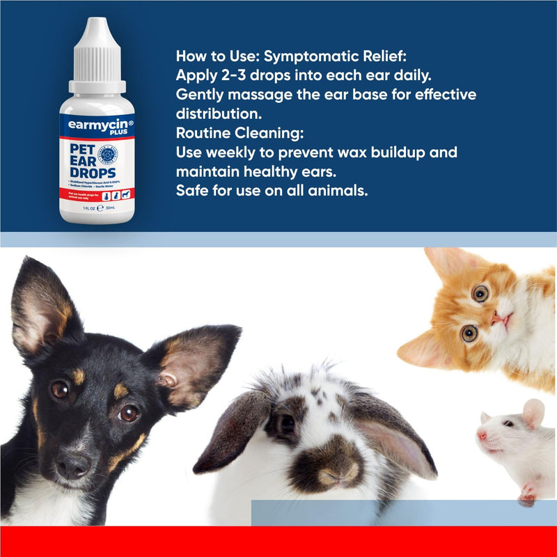 EARMYCIN Ear Infection Treatment Drops for Dogs and Cats,with 0.02% Hypochlorous Acid Soothing Dog Yeast Infection, Itchy Ear Relief-Treats Ear Infections for Dogs & Cats - 1 fl oz