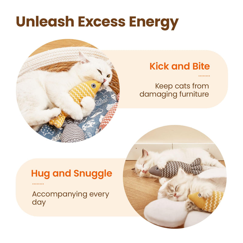 Potaroma Cat Toys Fish, 3 Pcs Crinkle Sound Catnip Toys Soft Linen, Interactive Kitten Exercise Kicker Toys for Indoor Cats 7.8 Inches for All Breeds - BeesActive Australia
