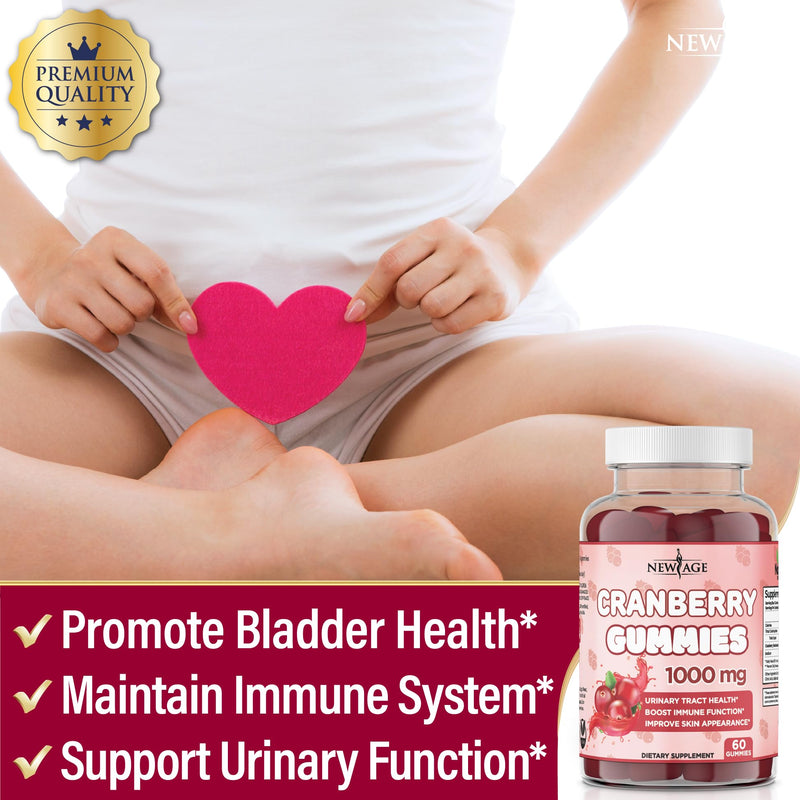 NEW AGE Cranberry Gummies Urinary Tract Health Gummies 1000mg - Supports Bladder, Kidney, UTI - Vegetarian (Cranberry 180 Gummies) 3