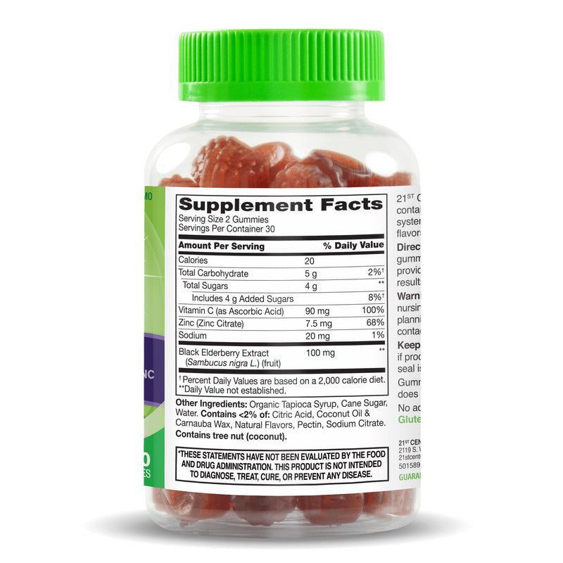 21st Century VitaJoy Sambucus Elderberry Gummies, Immune Support, 60ct | Sambucus Elderberry Gummies with Vitamin C & Zinc, Immune Support, Natural Berry Flavor, A Delicious Daily Immune Gummy