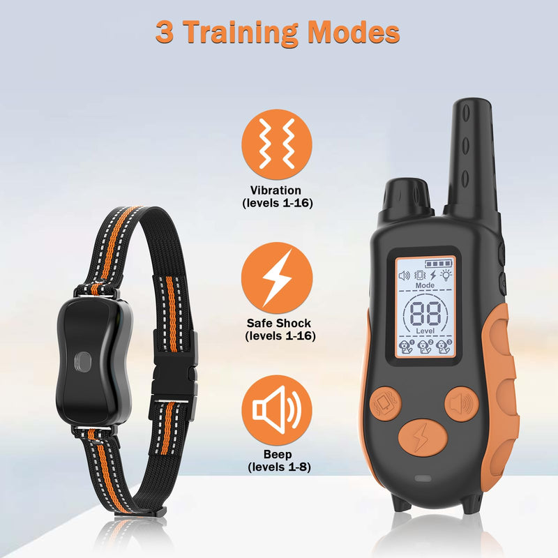 Dog Shock Collar with Remote Control 3300 FT Range, Dog Training Collar with Remote, 3 Training Modes, IPX7 Waterproof Rechargeable E-Collar Fit for Dogs 15-125 LBS - BeesActive Australia