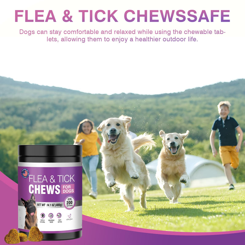 Flea and Tick Prevention Chewable for Dogs Fleas Ticks Treatment Dog Oral Chewables Support Supplement Breeds and Ages Dogs 200 Treatment Chews Natural Soft Chew Chicken - BeesActive Australia