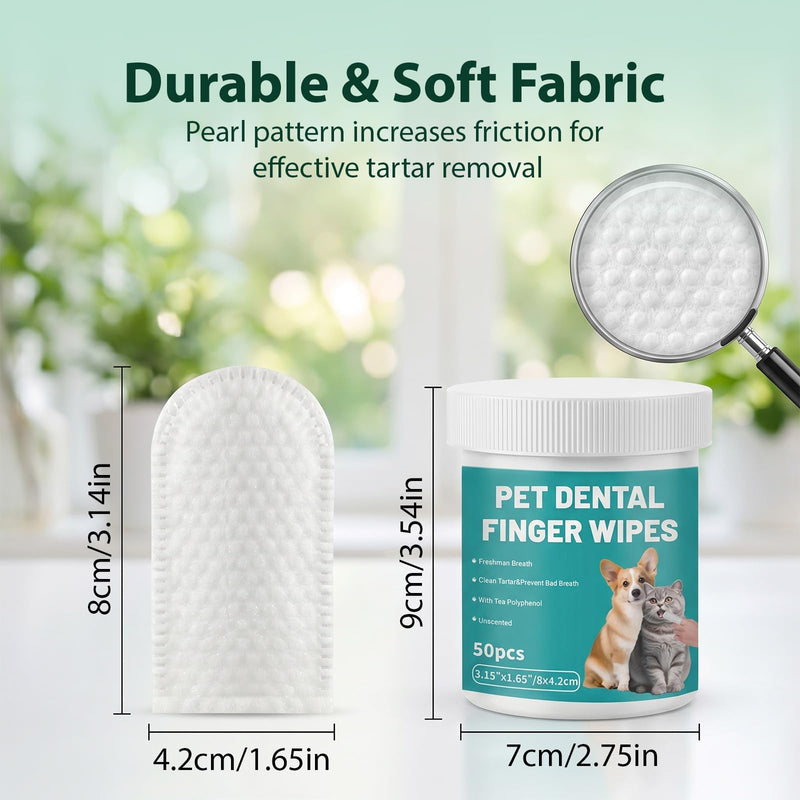 FunnAura 100 Pcs Natual Pet Dental Cleaning Finger Wipes, Plant-Based Disposable Cat Dog Teeth Cleaning Finger Pads for Freshens Breath, Soothes Gums & Tartar Remover
