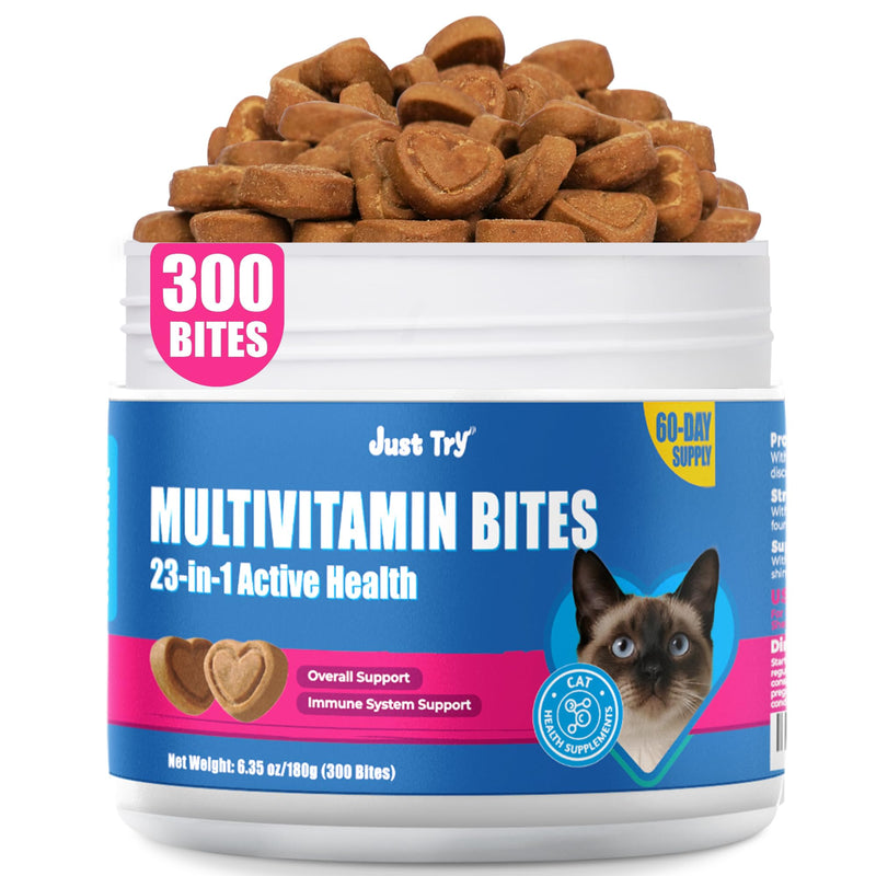Just Try 23 in 1 Taurine for Cats Vitamins Treats with L-Lysine for Immune, Joint Support Skin & Coat & Heart Health - Multivitamin, Omega 3, Biotin Supplements for Indoor & Senior Cat - 300 Bites