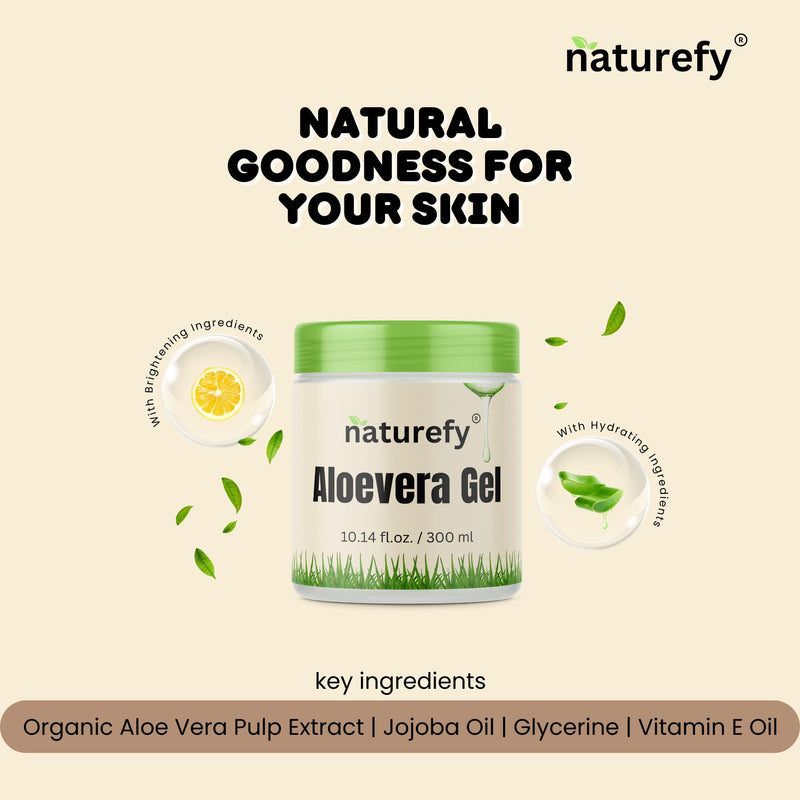 Aloe Vera Gel | 100% Pure & Organic | Farm Fresh Aloe Vera Pulp Extract with Jojoba Oil, Glycerine & Vitamin E | Hydrating, Soothing & Skin Repair Gel for Face, Hair & Body | 10.14 fl.oz.