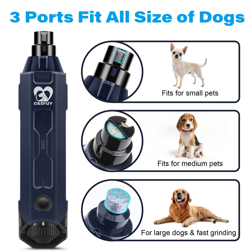Casfuy 6-Speed Dog Nail Grinder - Newest Enhanced Pet Nail Grinder Super Quiet Rechargeable Electric Dog Nail Trimmer Painless Paws Grooming & Smoothing Tool for Large Medium Small Dogs (Blue) Blue - BeesActive Australia