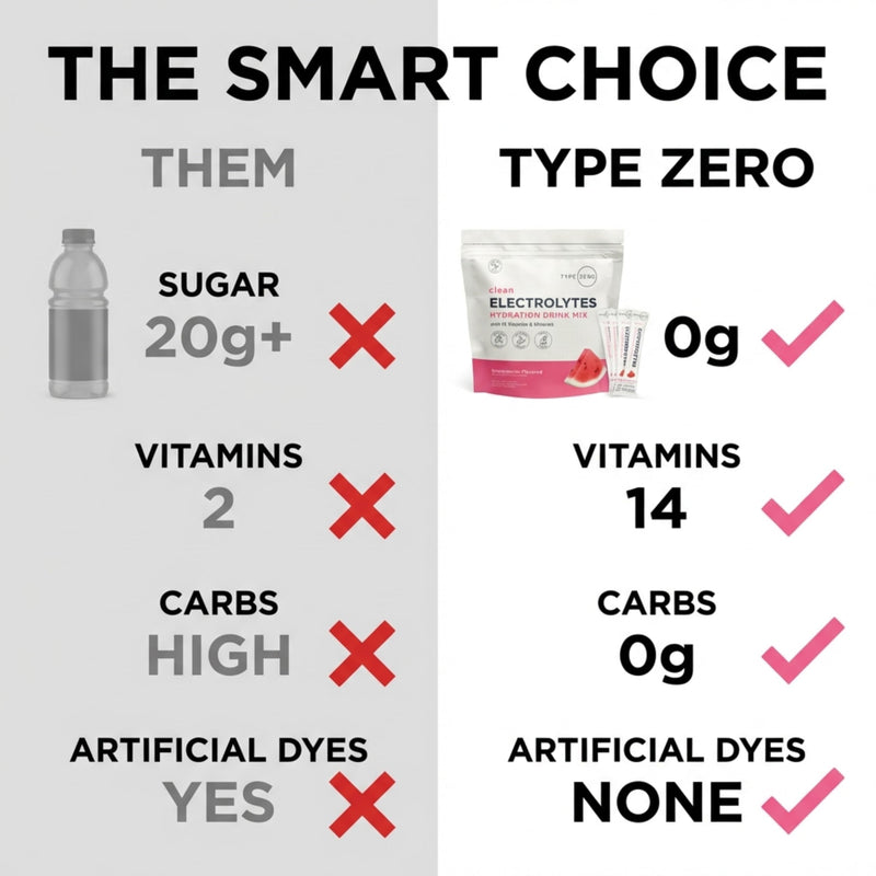 Type Zero Sugar Free Electrolyte Packets (Watermelon) 30 Stick Packs | Clean Hydration Powder Stick Packs with 14 Vitamins and Minerals