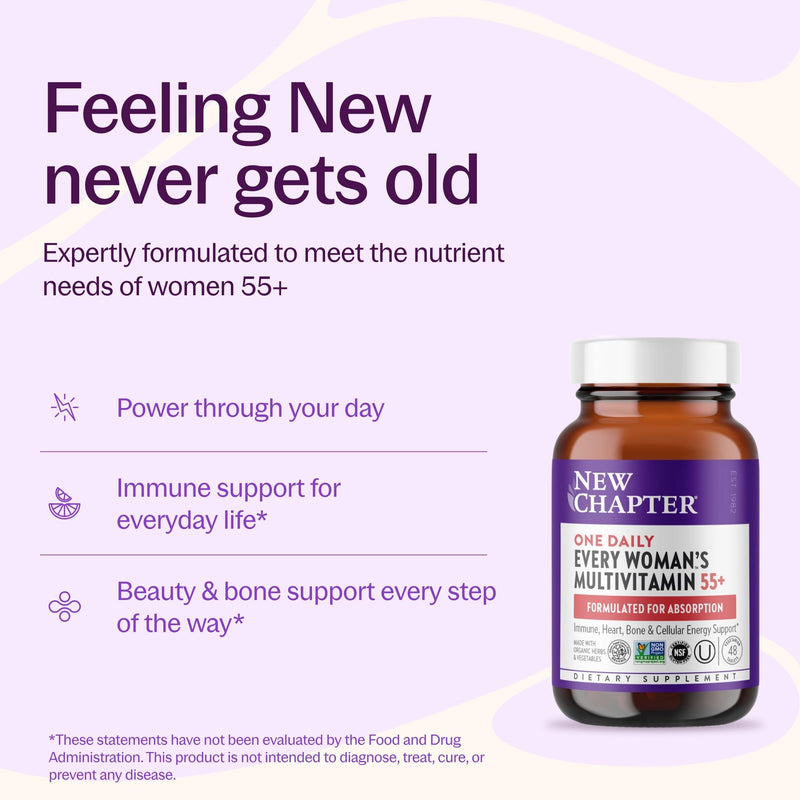 New Chapter Every Woman's One Daily 55+ Multivitamin, 48 Tablets | Supports Immune, Bone, and Vision Health, Gentle on the Stomach, Non-GMO, Gluten Free, Dairy Free, Vegetarian, and Kosher 48 Count (Pack of 1)
