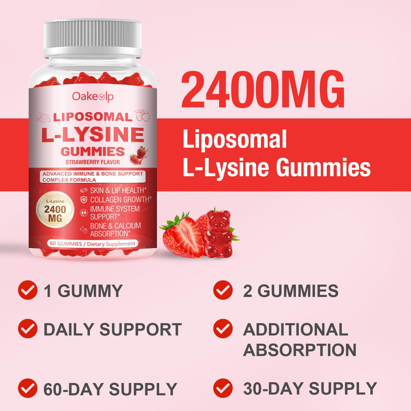 3 Pack Liposomal L-Lysine 2400mg & Vitamin C 1000mg Gummies - with D3 K2 Zinc, Magnesium, Echinacea - for Lips & Oral Wellness,Immune Support, Skin Health & Energy Boost 60 Count (Pack of 3)