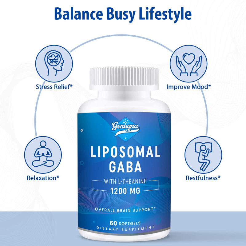 Liposomal GABA with L-Theanine 1200mg Supplements 1 Pack for Adults | High Bioavailable Capsules, 60-day Supply 60 Count (Pack of 1)
