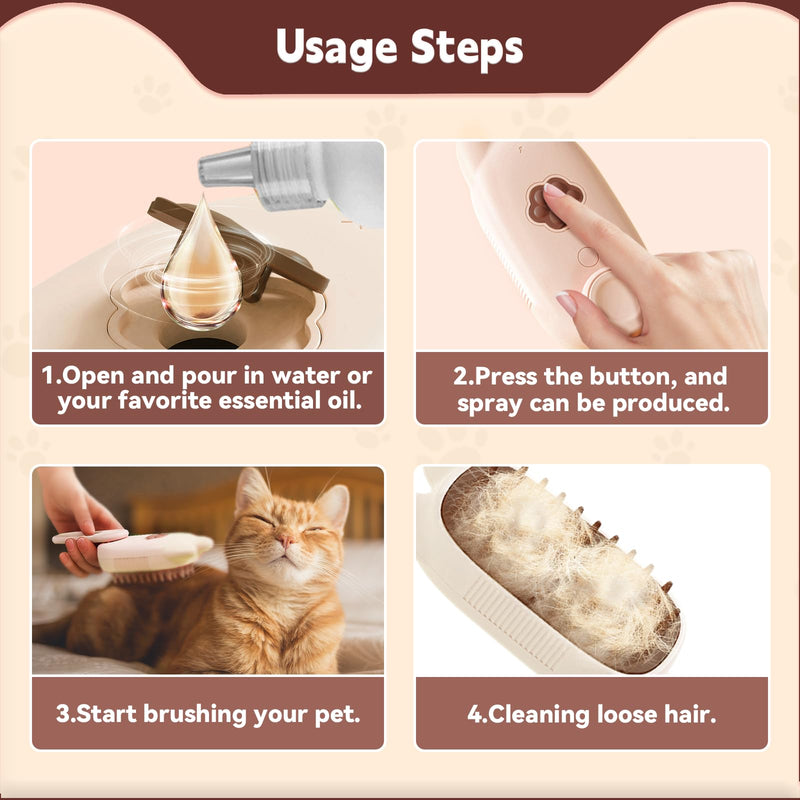 Cat Steam Brush for Shedding, 3 in 1 Pet Steam Brush, Silicone Massage Grooming Brushes for Long or Short Haired Dogs Cats, Removes Static Flying Hair, Water Cat Brush for Furry Pet(Beige) Beige White - BeesActive Australia
