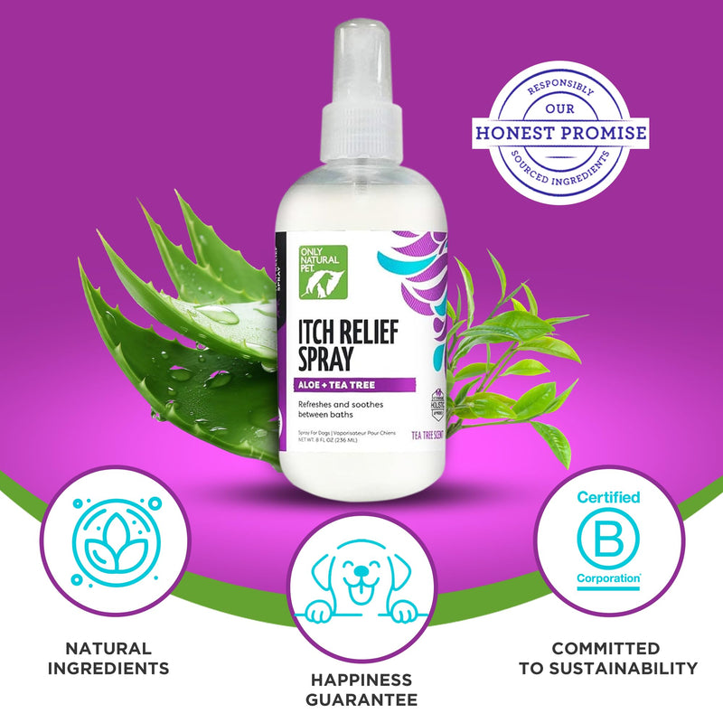 Only Natural Pet Itch Relief Spray with Aloe + Tea Tree for Dogs, Anti Itch Spray for Dogs Allergies to Soothe Dry Irritated Skin and Itchy Skin Relief - 8 oz 8 oz - Spray - PawsPlanet Australia