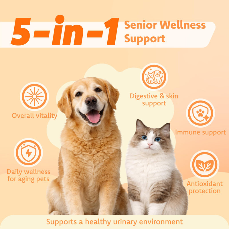 LOVITA Pets Senior Wellness Capsules for Dogs & Cats, with NMN, Resveratrol, Taurine, and PRALISUR Beta-Glucan, Daily Nutritional Support for Aging Pets, 60 Capsules