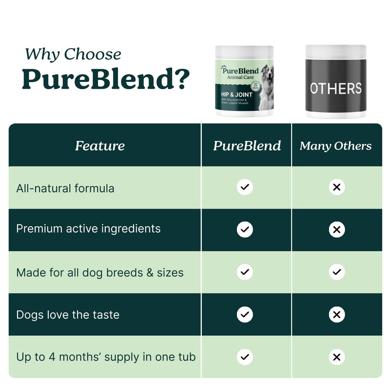 PureBlend Hip & Joint Soft Chews for Dogs — With Glucosamine, Chondroitin, Green Lipped Mussel & MSM — Joint Supplement for Dogs — 120 Chews, Up to 4 Month Supply