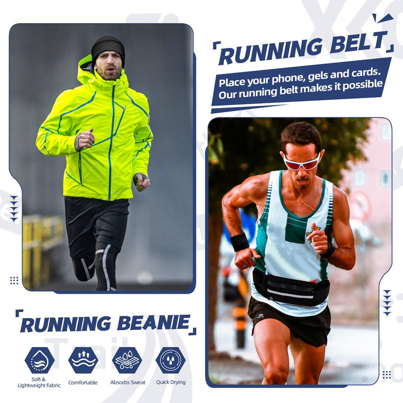 Running Gift Box - 13 Runner Essentials Kit with Running Belt Headlamp Kinesiology Tape Folding Water Cup & More, Marathon Training Night Running Outdoor, Fitness & Trail Running Gift for Men Women Black