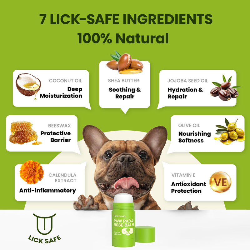 PawSono Lick-Safe Dog Paw & Nose Balm with Coconut Oil | All-Natural Moisturizer & Soother for Dry, Cracked Pads & Snout | Heat & Cold Pavement Protection Wax | Horse Hoof, Joint Care (2.6 oz) 2.6 oz