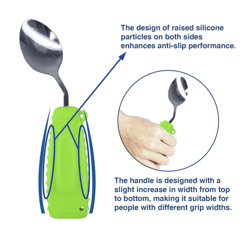 Adaptive Utensils Spoon & Fork Easy to Hold for Independent Eating, Weighted Utensils for Hand Tremors (Green Spoon & Fork Right Hand) 1 Set Green Spoon & Fork Right Hand - BeesActive Australia
