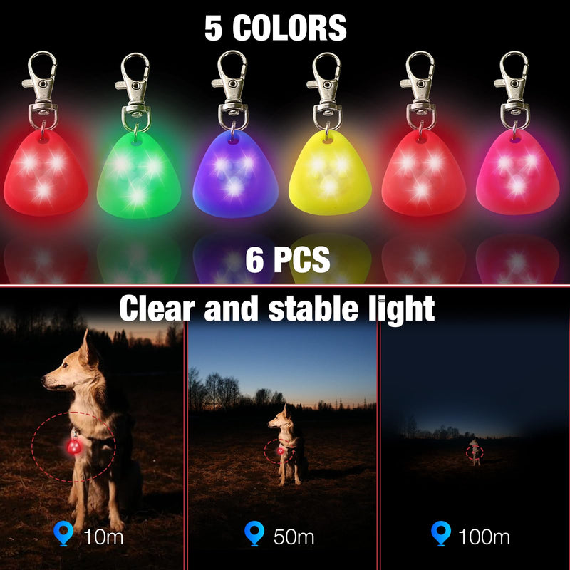 HIULLEN Pack of 6 silicone dog light pendants, flashing light school bag, pet light collar, dog key ring with 3 flashing modes, waterproof safety LED flashing light for dogs, cats, running - BeesActive Australia