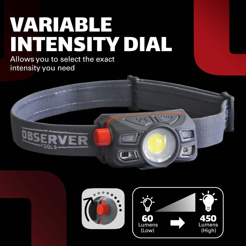 Observer Tools Rechargeable LED Headlamp Waterproof - Hiking Camping Outdoors Flashlight Head Lamp - Hard Hat Work Light w/Motion Sensor for Adults - Gift Standard - BeesActive Australia