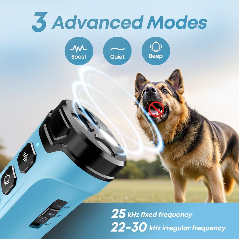Dog Bark Deterrent Devices - Humane & Effective Training Dog, Stop No More Barking with 3X Ultrasonic Emitters (Light Blue)