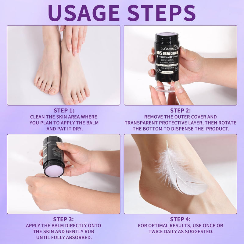 8-in-1 60% Urea Balm with 2% Salicylic Acid & Lavender, Hand & Foot Stick, Urea Cream 60 Percent for Feet Maximum Strength for Rough, Dry, Thick & Cracked Skin, Callus Remover, Deep Hydration