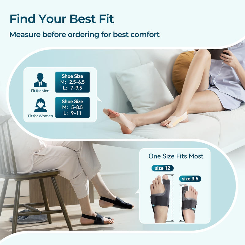 Day & Night Bunion Corrector Set, Walkable Soft Sleeve for Daytime + Structured Night Splint for Sleeping, Big Toe Alignment Support, Men & Women, 2 Pairs M - BeesActive Australia