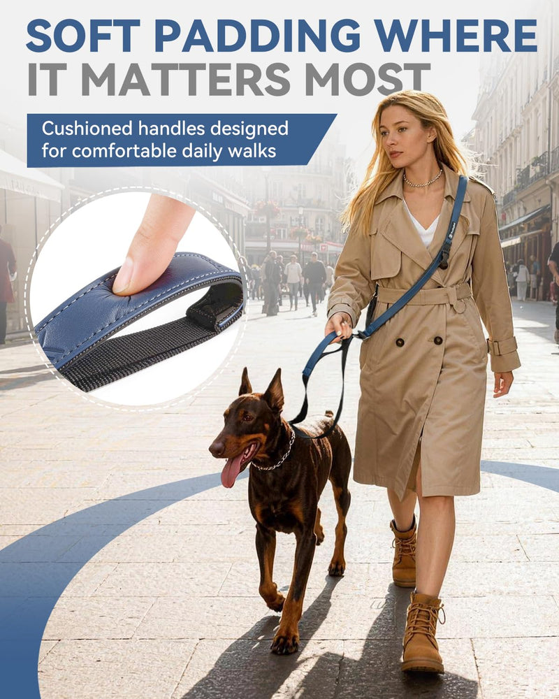 Reinforced Crossbody Dog Leash, 4–6ft Adjustable Multifunction Leash with Dual Padded Handles, Durable Nylon Lead Featuring Solid Metal Clips for Daily City & Park Walking - BeesActive Australia