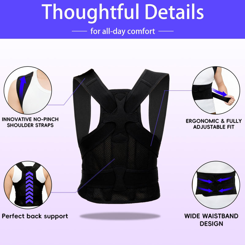 Back Brace Posture Corrector for Women and Men, FSA&HSA Eligible, Improve Posture, Relief for Upper and Lower Back, Lumbar, Neck, Shoulder Pain,Scoliosis & Hunchback Support Large(43.7"-50.39") - BeesActive Australia