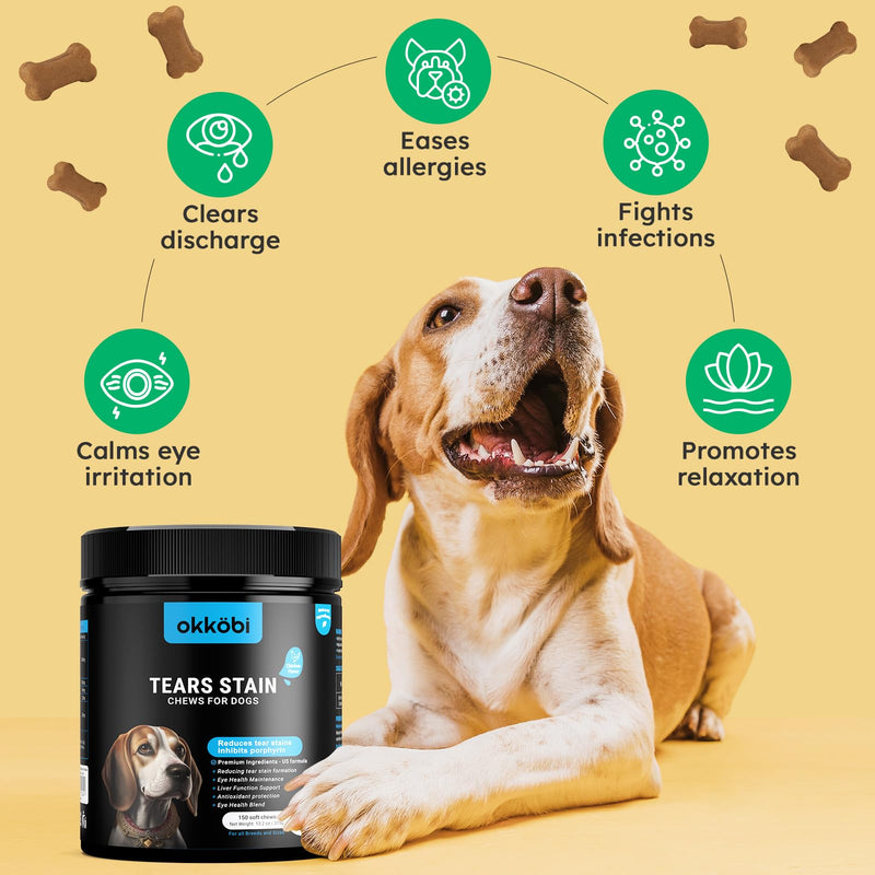 Tear Stain Chews and Eye Vitamins for Dogs - 150 Vision Soft Bites - Eye Supplements for Dogs with Lutein, Eyebright, Cranberry & Vitamin C - Chicken Flavor
