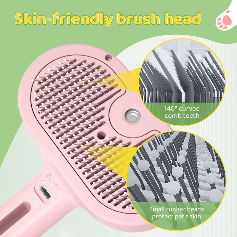 Pettidot Cat Brush with Steam Dog Brush for Long and Short Hair, Steam Brush Cat and Dog Cat Hair Brush Cat Comb Pink - BeesActive Australia