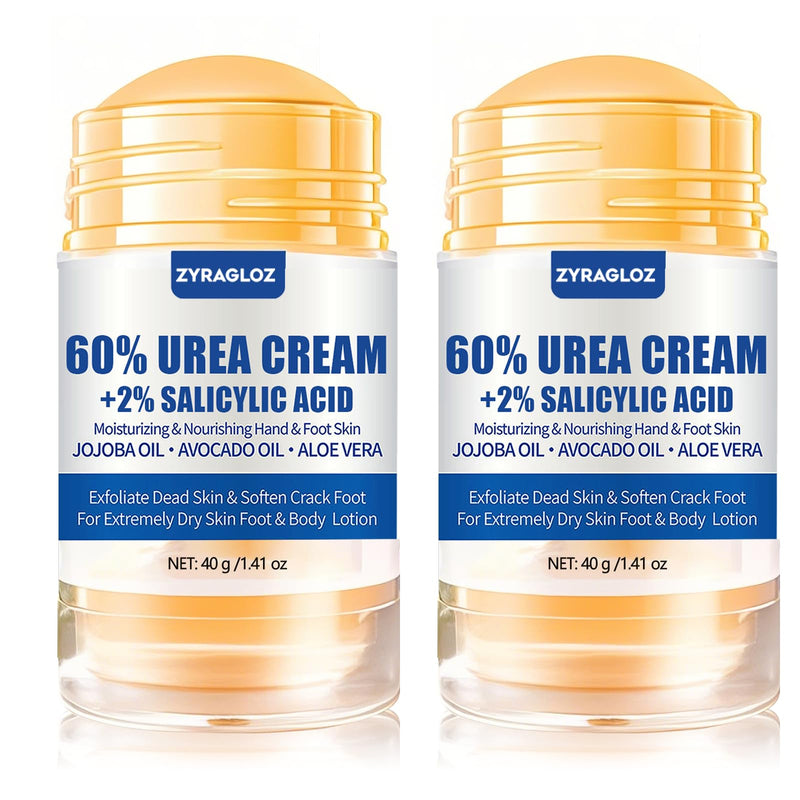 Urea Cream Stick 60% plus 2% Salicylic Acid, 2PCS Maximum Strength Urea Cream for Feet, Foot Lotion Stick for Cracked Heels, Dry Hands & Rough Knees, Callus Remover & Skin Softener, Soften Dead Skin 1.4 Ounce (Pack of 2)