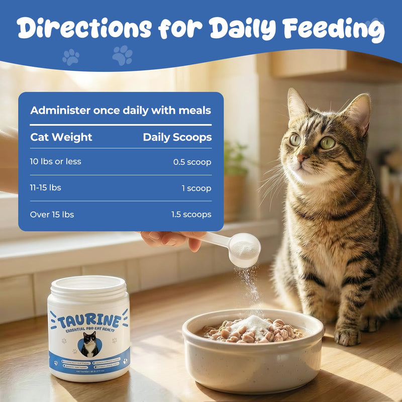 Taurine Powder Supplement for Cats, Essential Taurine Support for Heart Health, Vision & Immune Function, Daily Feline Nutrition Powder (120 g) 120 g