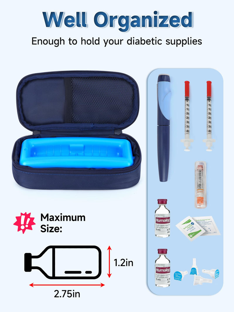 YOUSHARES Insulin Vials Cooler Travel Case - TSA Approved Diabetic Medication Vial Cooling Bag with Protective Ice Brick, Refrigerated Diabetes Supplies Organizer, Small Bottle Carrying Storage 01_navy Blue - BeesActive Australia