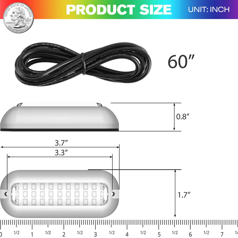 HUSUKU SOOP3 Mini 50W 27LED Waterproof Stainless Steel Transom Led Light, High-Intensity Marine Led Underwater Lights (2 pcs) 3.7" 27LED White (2PCS) - BeesActive Australia