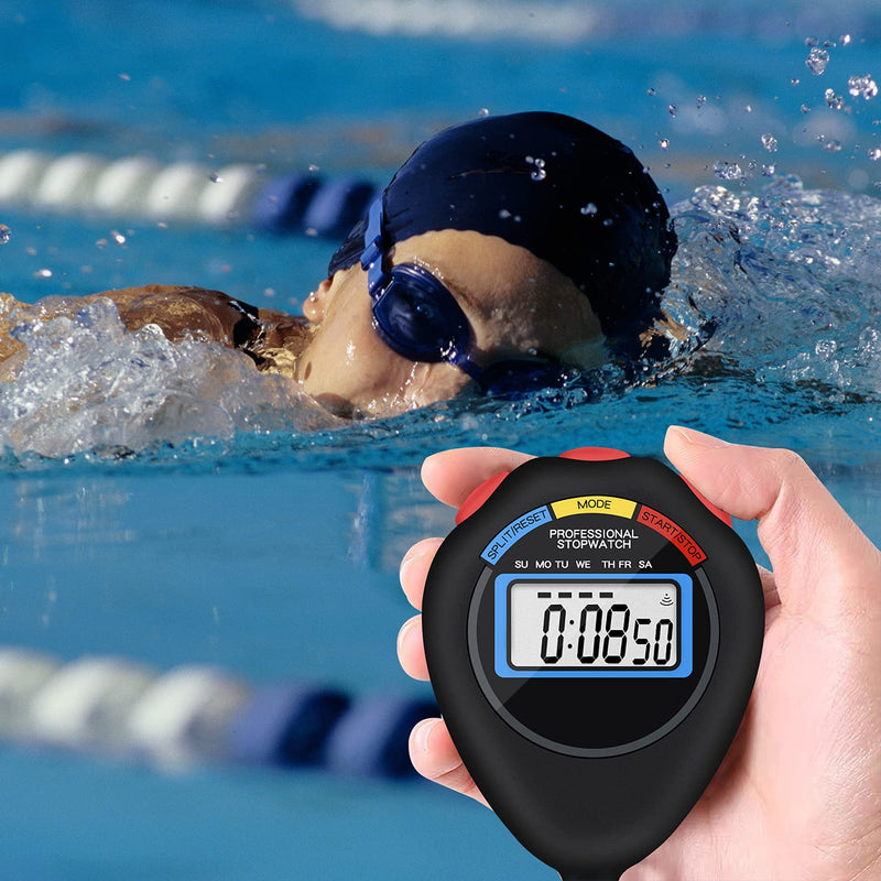 12 Pack Multi-Function Electronic Digital Sport Stopwatch Timer, Large Display with Date Time and Alarm Function,Suitable for Sports Coaches Fitness Coaches and Referees（Black） 12 - BeesActive Australia