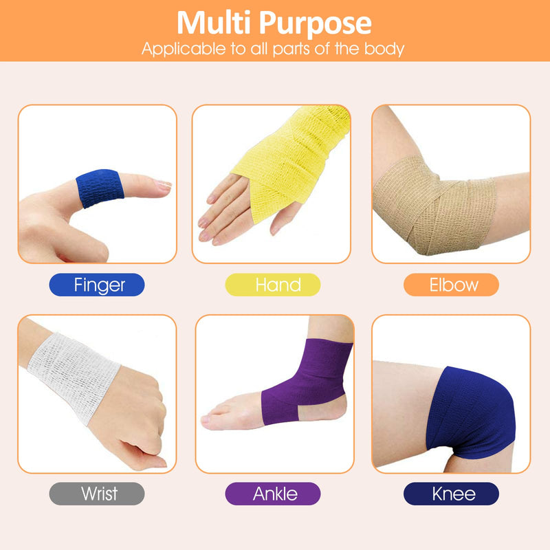 1"/2"/3" Self Adhesive Bandage Wraps, 18 Pack Colorful Self Adherent Cohesive Bandages Wrap for Wounds, Vet Wrap, Ankle Tape, Tattoo Tape Wrap, Medical Tape, Color Athletic Tape Rainbow Color - BeesActive Australia