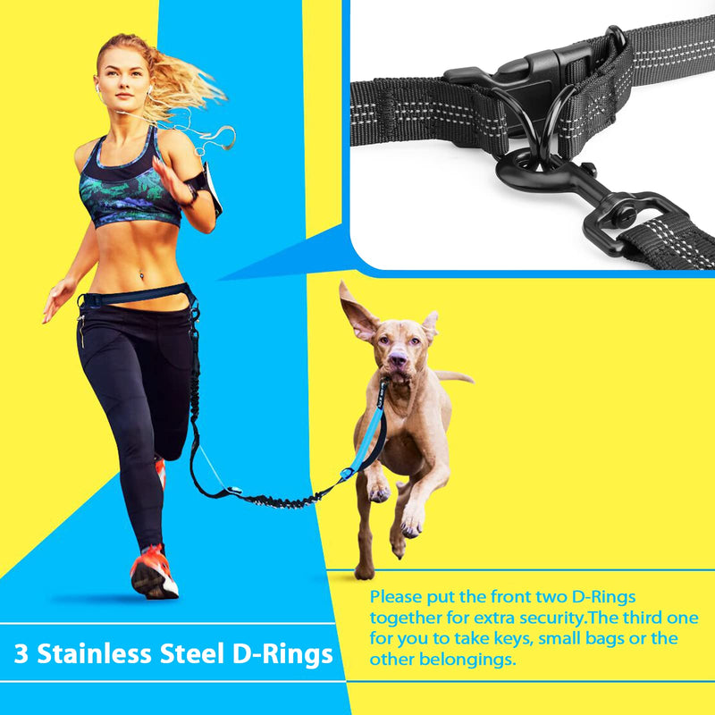 Uppetly Hands Free Dog Running Leash with Adjustable Waist Belt, Dual Handle Elastic Bungees Retractable Rope for Small and Medium Dogs, Reflective Stitches for Walking Hiking Biking (Large, 25-120lb) Medium/Large