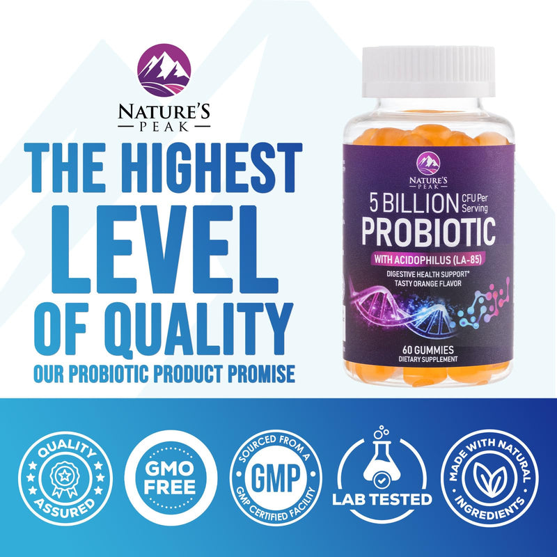 Probiotic Gummies - 6 Premium Probiotic Strains - Daily Gut Health Pro Biotic Gummy Supplement for Women, Men & Teens, Natural Digestive Health Support, “Good” Gut & Immune Support - 60 Gummies 60 Count (Pack of 1)