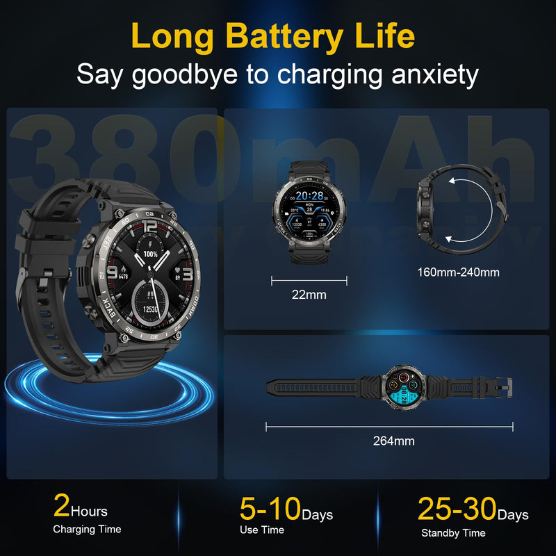 Smart Watches for Men-Bluetooth Call, 1.52" Military Smart Watch for Android iPhone, Waterproof Fitness Tracker Watch with Sleep Tracker, 118 Sports Modes, GPS Pedometer/Step Counter for Walking Black 1.52"