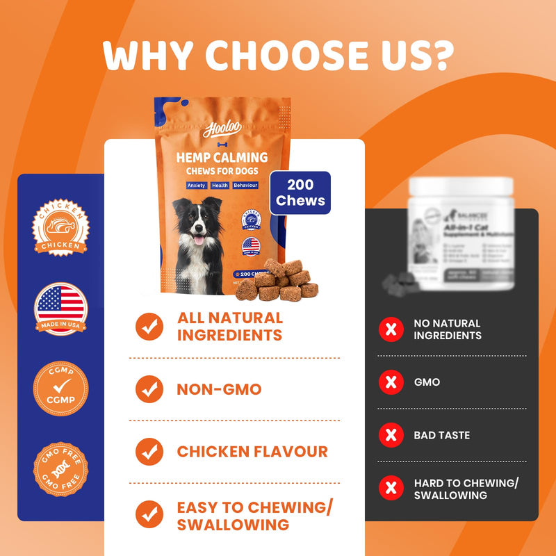 Calming Dog Treats, 200 Count Hemp Calming Treats For Dogs | Reduce Stress, Fear, Separation Anxiety, Barking, Hyperactivity, Reactivity, Aggression, Travel Issues | 100% Natural Dog Calming Treats Chicken-200count
