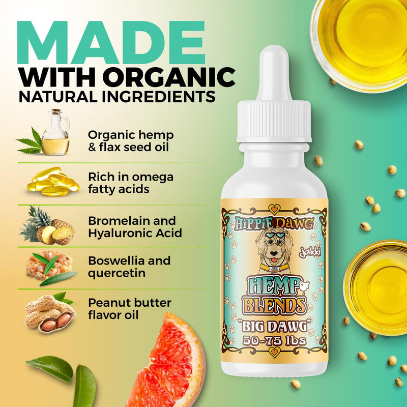 Hippie Dawg Big DAWG Tincture for Large Dogs (50-75 lbs) - Maximum Strength Hip and Joint Support with Glucosamine, Collagen & Hyaluronic Acid - Natural Calming Tincture for Mobility & Wellness - 1oz