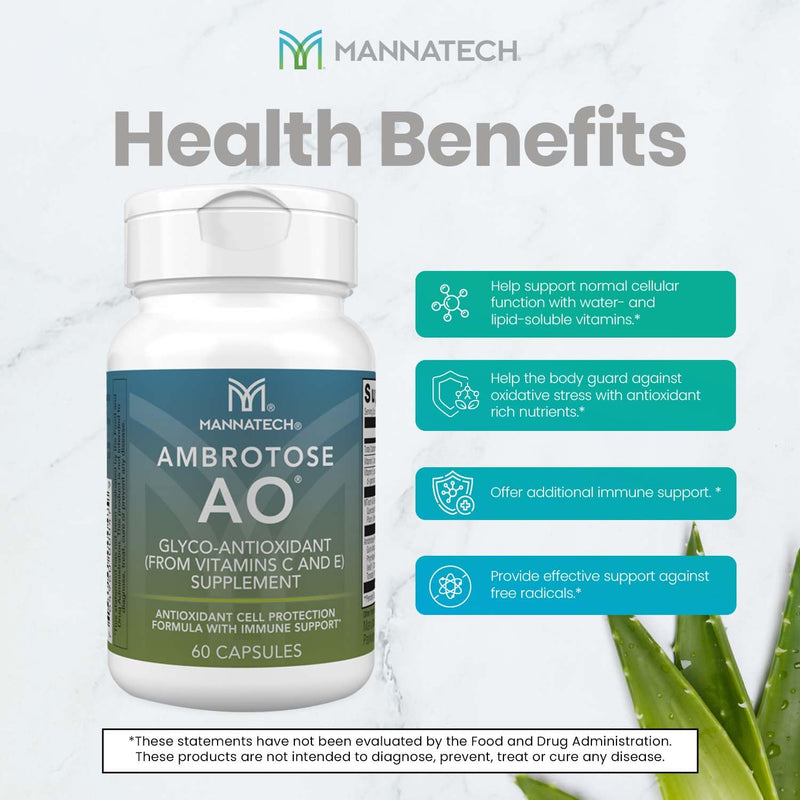 Mannatech - Ambrotose AO® - 60 Capsules | Contains Vitamins C and E, Glyconutrients, Plant-Based Blend, Gluten-Free, Dairy-Free, Vegetarian-Friendly Formula