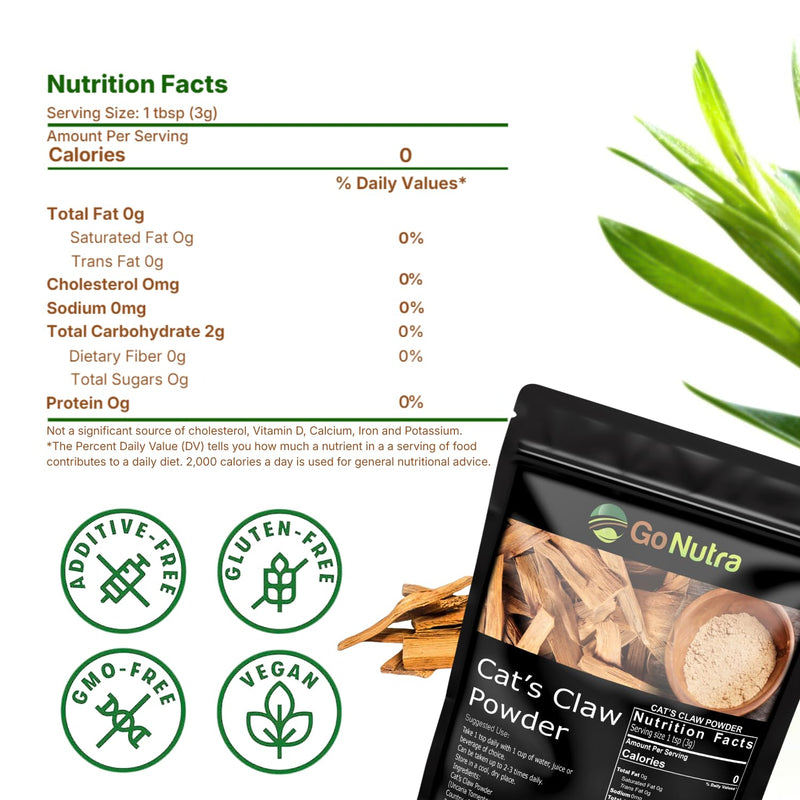Go Nutra - Cat’s Claw Powder, Pure Cats Claw Herbal Supplement Wildly Harvested from Peru, All Natural UNA de Gato for Water, Tea, Juice, and More, Non-GMO, Gluten-Free, Vegan, 8 oz 8 Ounce (Pack of 1)