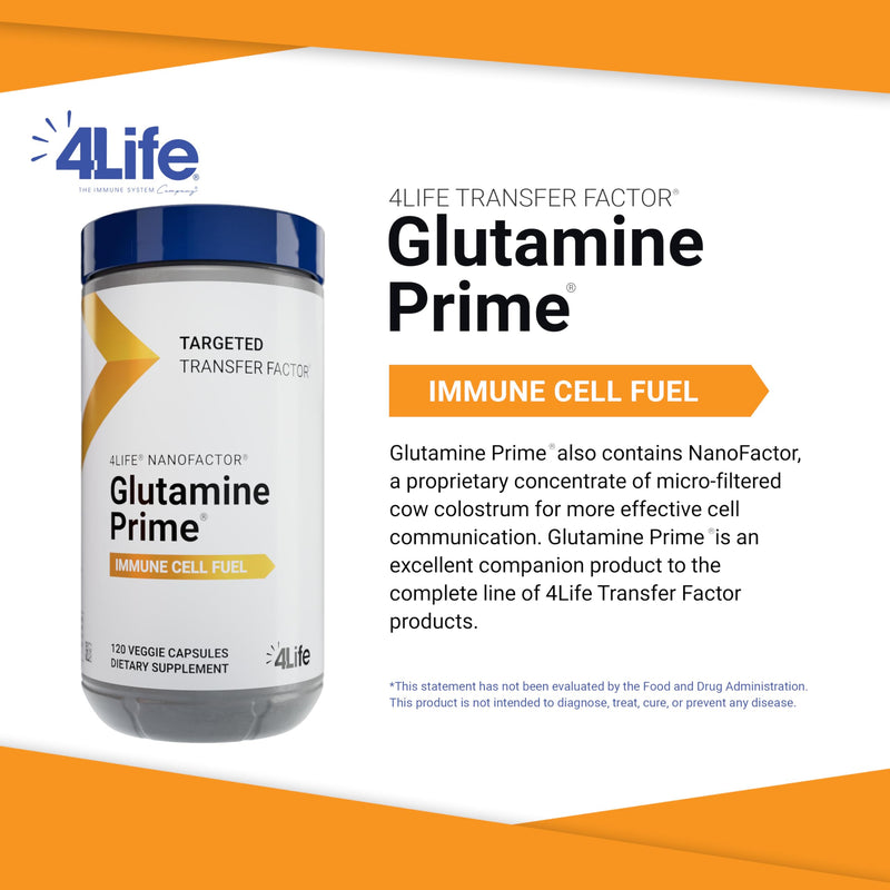 4Life Targeted Transfer Factor Glutamine Prime Immune Support, 120 Capsules | L-Glutamine, NanoFactor colostrum, L-Arginine, Cysteine, Amino acids, Immune cell energy, Cellular wellness, Lipoic Acid
