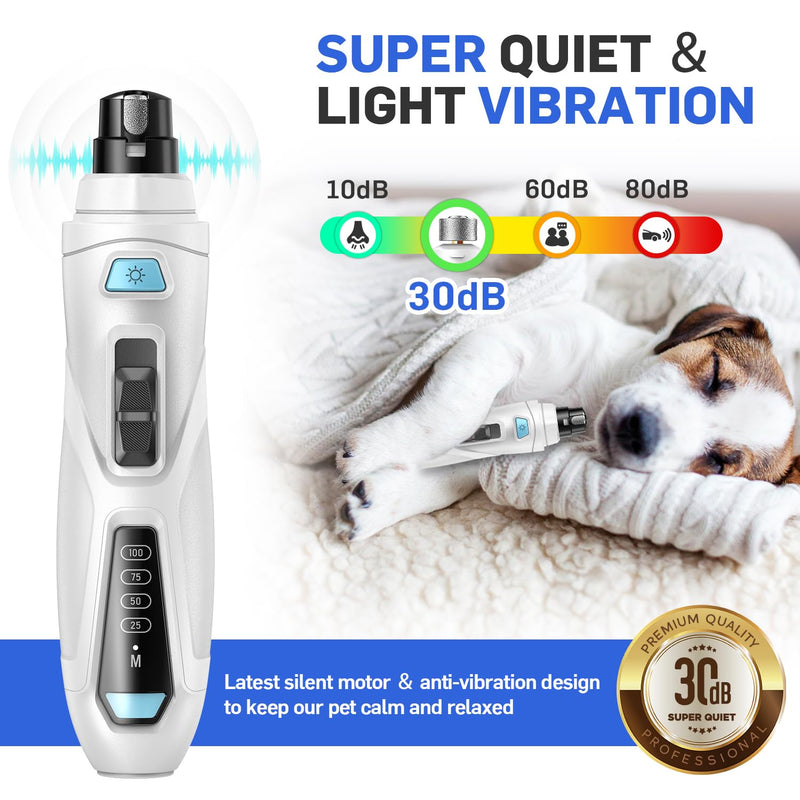 Dog Nail Grinder Super Quiet Dog Nail Trimmers 3 Grinding Wheels 3 Speed 3 Ports Rechargeable Pet Nail Grinder for Dogs with LED Display Dog Nail Clippers Kit for Large Medium Small Dogs Cats (White) White - BeesActive Australia