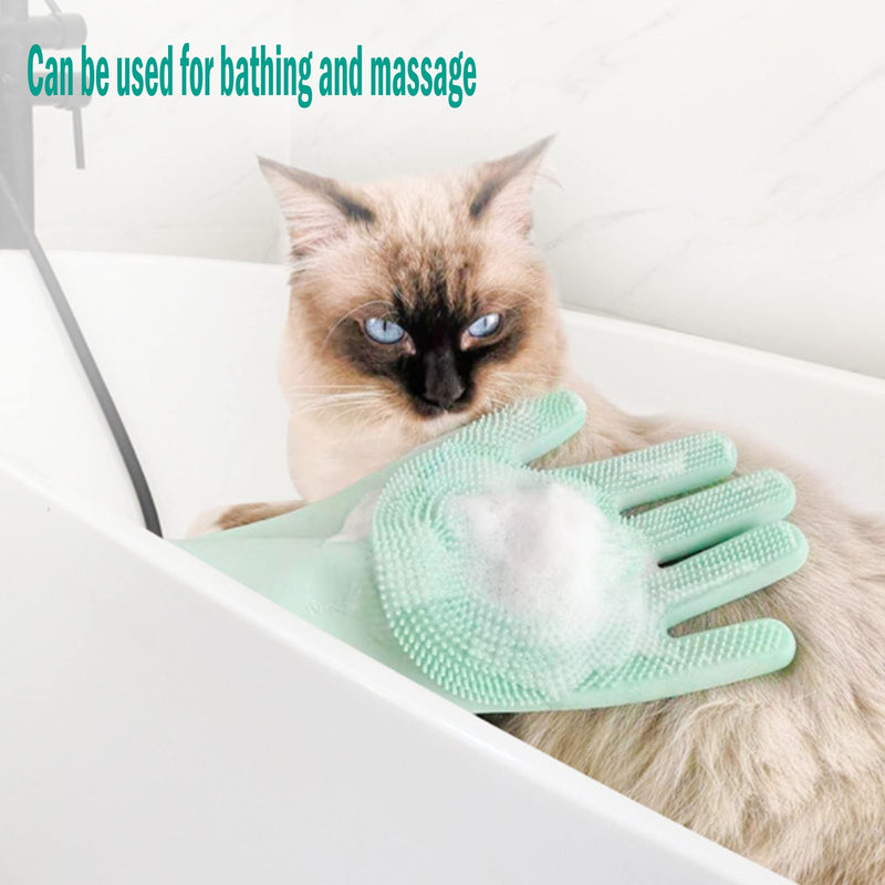XFLYP Pet Grooming Gloves, Grooming Gloves Cats Made of Silica Gel Glove Brush Cat, Hangable Design, Bathing and Massaging for Dogs and Cats (Green) - BeesActive Australia