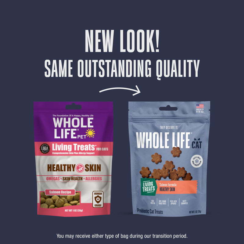 Whole Life Cat Living Treats for Cats – Human Grade Probiotics for Allergy & Itchy Skin Relief, Natural Digestive Support, Healthy Cat Snacks for Felines - Salmon & Yogurt, 1 oz (Pack of 2) Healthy Skin With Salmon & Yogurt 1 Ounce (Pack of 2)