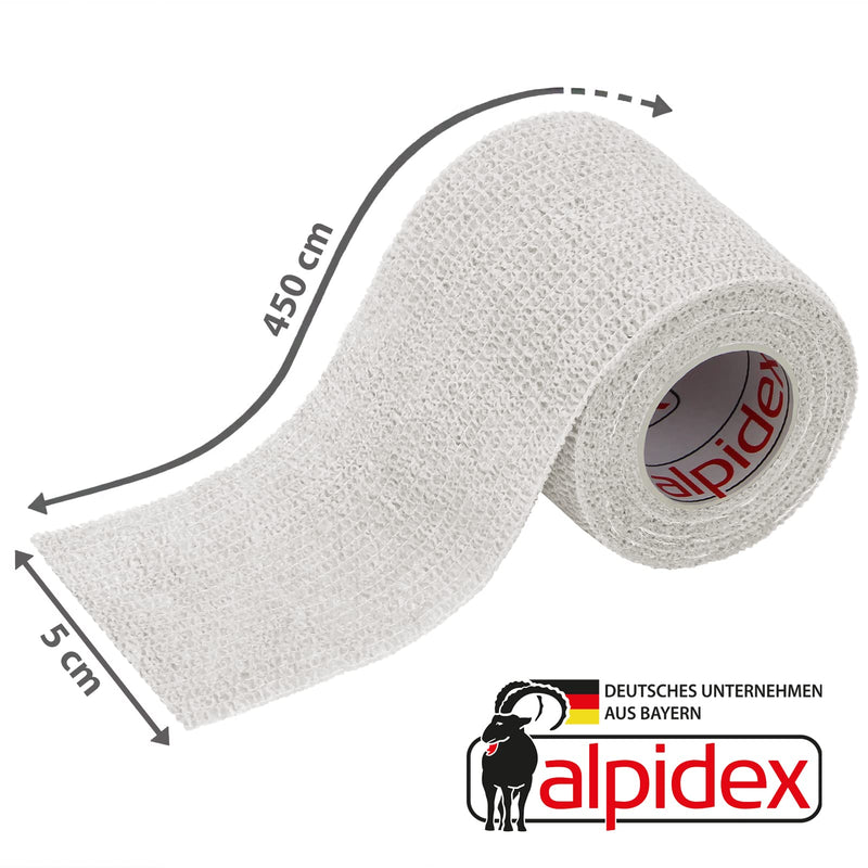 ALPIDEX 12 rolls of adhesive bandage 5 cm x 4.5 m self-adhesive bandage pet bandages fixation tape sports vet wrap tape self-adhesive, colour: white